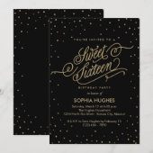 Night Stars Gold & Black Sweet Sixteen-partij Kaart (Voorkant / Achterkant)