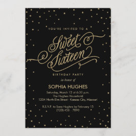 Night Stars Gold & Black Sweet Sixteen-partij Kaart