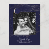 Night Stars Navy en Gold Photo Bewaar de datum Aankondigingskaart (Voorkant)