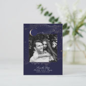 Night Stars Navy en Gold Photo Bewaar de datum Aankondigingskaart (Staand voorkant)