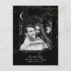 Night Stars Zwart en Goud Foto Save the Date Aankondigingskaart