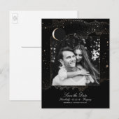 Night Stars Zwart en Goud Foto Save the Date Aankondigingskaart (Voorkant / Achterkant)