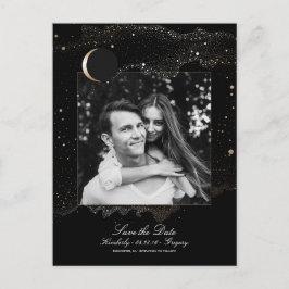 Night Stars Zwart en Goud Foto Save the Date Aankondigingskaart