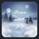 Night Sticker in de winter<br><div class="desc">Square sticker met een afbeelding van een mooie winternacht met een lichtvolle maan en een sterrenhemel en een aanpasbaar vakantiegevoel. Zie bijpassend wenskaart,  confetti- en verpakkingspapier. Zie het gehele collectie Hanukkah Sticker onder de categorie CARDS & STICKERS in de sectie FEESTDAGEN.</div>