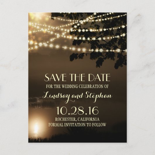 Night String Lights Elegant Save the Date briefkaa Aankondigingskaart (Voorkant)