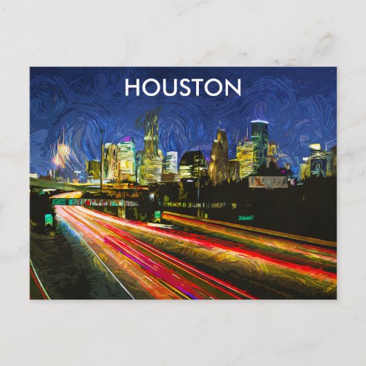 Night Uitzicht Houston Texas  Retro Reizen Briefkaart (Voorkant)
