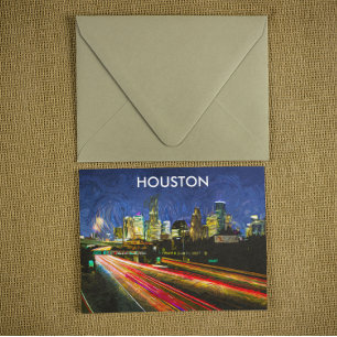 Night Uitzicht Houston Texas  Retro Reizen Briefkaart
