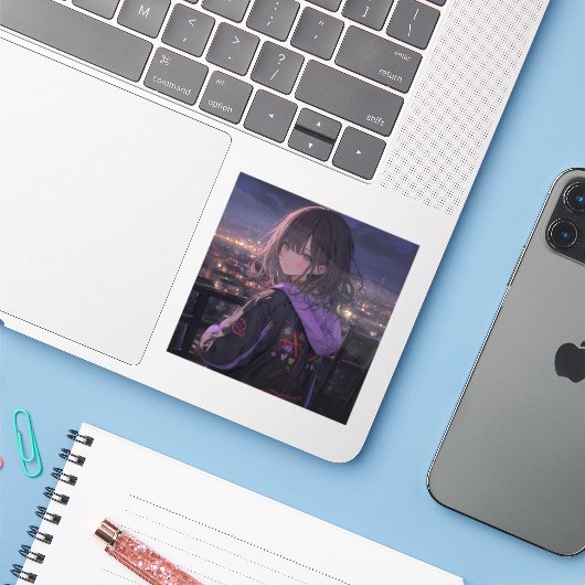 Night view | 東京娘 GenerartiveAI シール Sticker (Laptop met iPhone)
