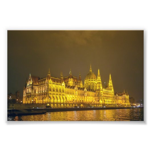 Night View, Hungarian Parliament, Budapest Hungary Foto Afdruk (Voorkant)