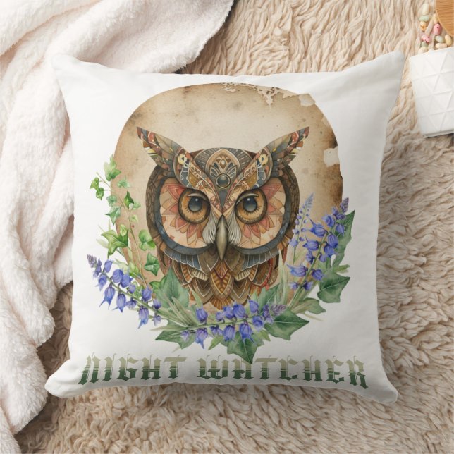 Night Watcher Boho Owl Illustration Kussen (Deken)