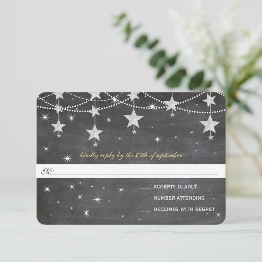 Night Wedding Chalkboard onder de sterren RSVP (Staand voorkant)