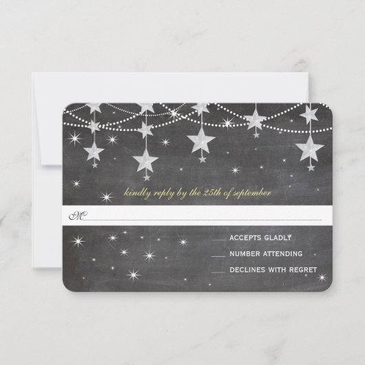 Night Wedding Chalkboard onder de sterren RSVP Kaartje (Voorkant)