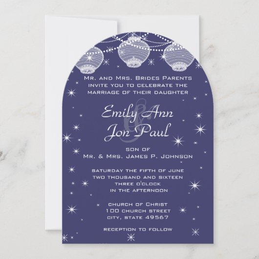 Night Wedding Navy Blue Lantern Stars Garland Kaart (Voorkant)