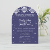 Night Wedding Navy Blue Lantern Stars Garland Kaart (Staand voorkant)