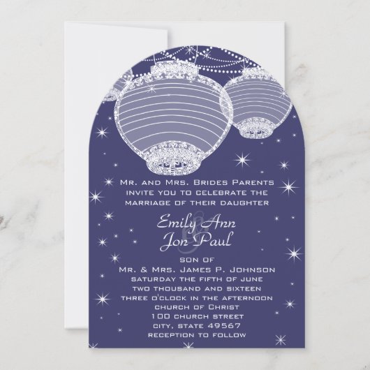Night Wedding Navy & Silver Lantern Stars Garland Kaart (Voorkant)