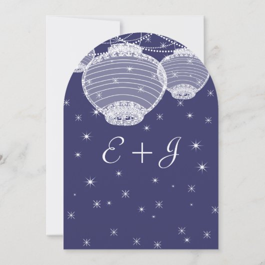 Night Wedding Navy & Silver Lantern Stars Garland Kaart (Achterkant)