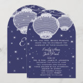 Night Wedding Navy & Silver Lantern Stars Garland Kaart (Voorkant / Achterkant)
