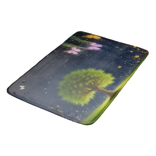 Night Willow Tree met vlinders en vuurvliegjes Badmat (Gekanteld)