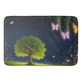 Night Willow Tree met vlinders en vuurvliegjes Badmat