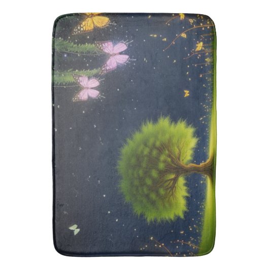 Night Willow Tree met vlinders en vuurvliegjes Badmat (Voorkant Verticaal)