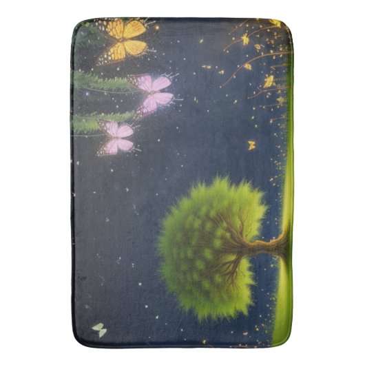 Night Willow Tree met vlinders en vuurvliegjes Badmat (Voorkant Verticaal)