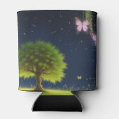 Night Willow Tree met vlinders en vuurvliegjes Blikjeskoeler (Achterkant)