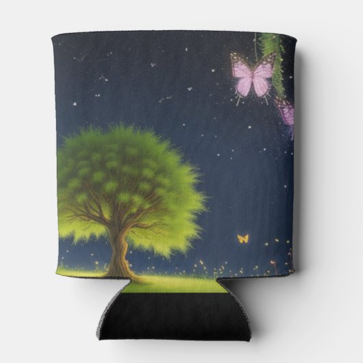 Night Willow Tree met vlinders en vuurvliegjes Blikjeskoeler (Achterkant)
