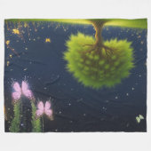 Night Willow Tree met vlinders en vuurvliegjes Fleece Deken (Voorkant (Horizontaal))