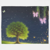 Night Willow Tree met vlinders en vuurvliegjes Fleece Deken (Voorkant (Horizontaal))