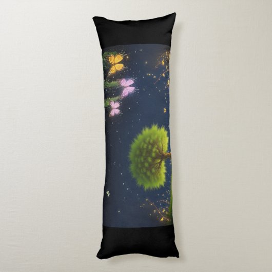 Night Willow Tree met vlinders en vuurvliegjes Lichaamskussen (Achterkant (Verticaal))