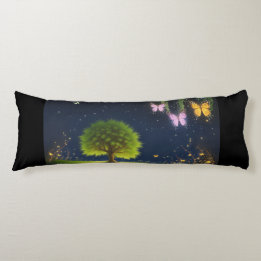 Night Willow Tree met vlinders en vuurvliegjes Lichaamskussen