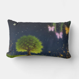 Night Willow Tree w / de vlinders en vuurvliegjes Kussen