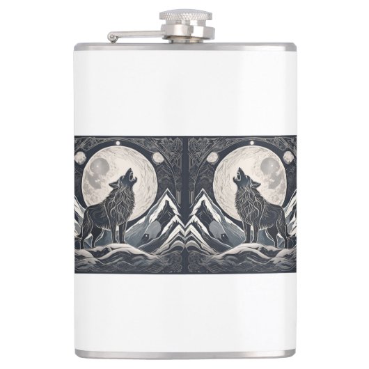 Night Wolf Howl - Moonlight & Forest esthetiek Heupfles (Voorkant)