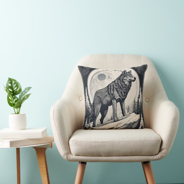 Night Wolf Howl - Moonlight & Forest esthetiek Kussen (Stoel)
