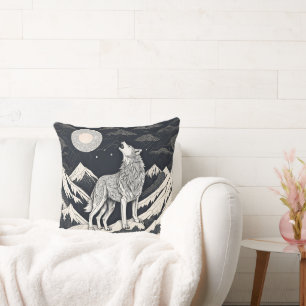 Night Wolf Howl - Moonlight & Forest esthetiek Kussen