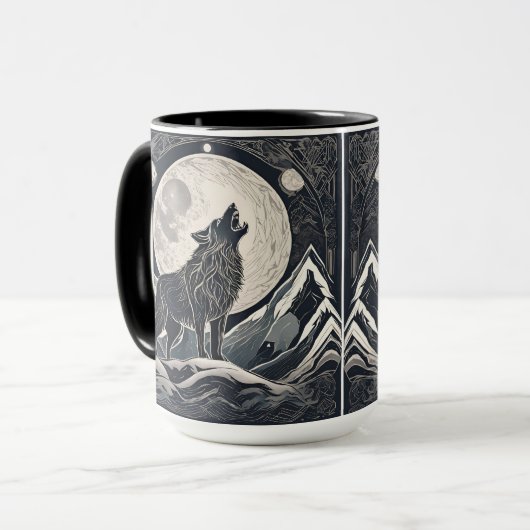 Night Wolf Howl - Moonlight & Forest esthetiek Mok (Voorkant links)