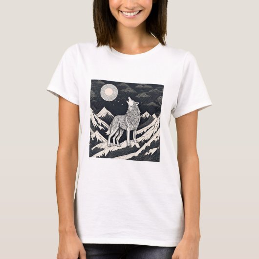 Night Wolf Howl - Moonlight & Forest esthetiek T-shirt (Voorkant)