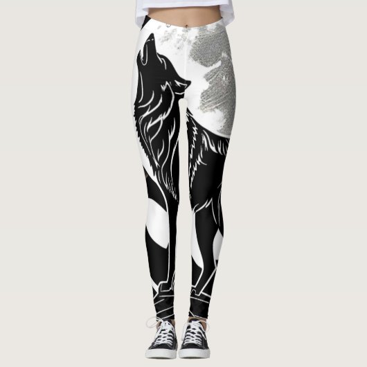 Night Wolf Silhouette Design Leggings (Voorkant)