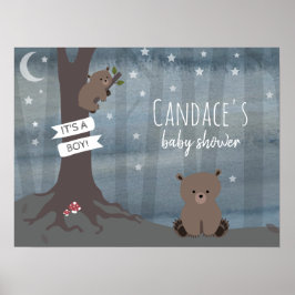 Night Woodland Beer Baby shower Poster