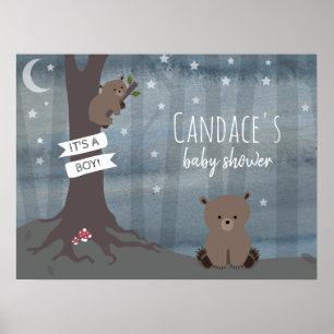 Night Woodland Beer Baby shower Poster
