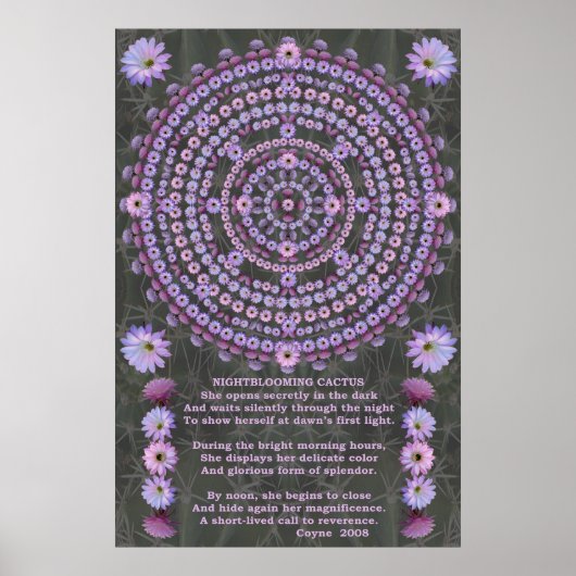 Nightblooming Mandala 5 met gedicht Poster (Voorkant)