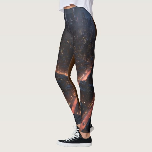 "Nightfall Elegance: Gotham City Skyline afgedrukt Leggings (Links)