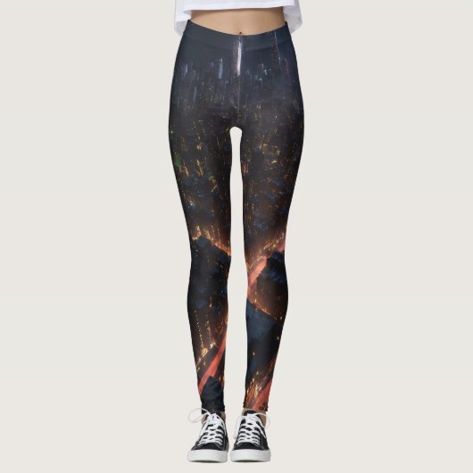 "Nightfall Elegance: Gotham City Skyline afgedrukt Leggings (Voorkant)