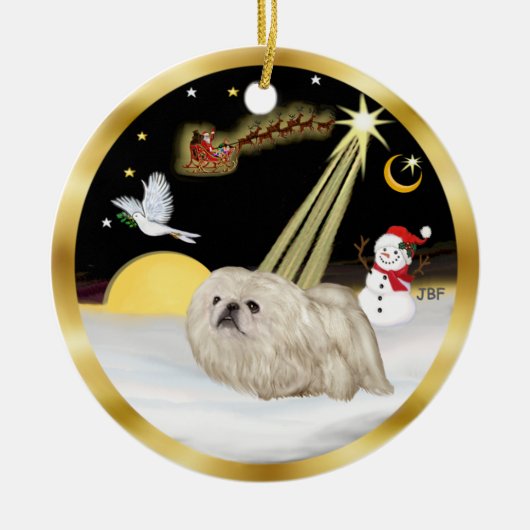 NightFlight- Witte Pekingees Keramisch Ornament (Voorkant)