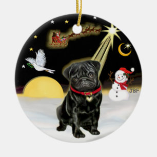 NightFlight- Zwarte Pug (#13) Keramisch Ornament