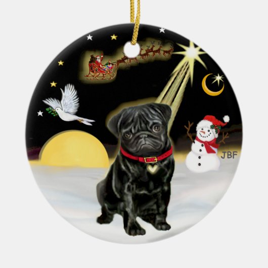 NightFlight- Zwarte Pug (#13) Keramisch Ornament (Voorkant)