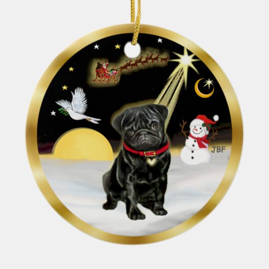 NightFlight- Zwarte Pug (#13) Keramisch Ornament (Voorkant)