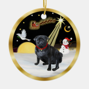 NightFlight- Zwarte Pug (K) Keramisch Ornament