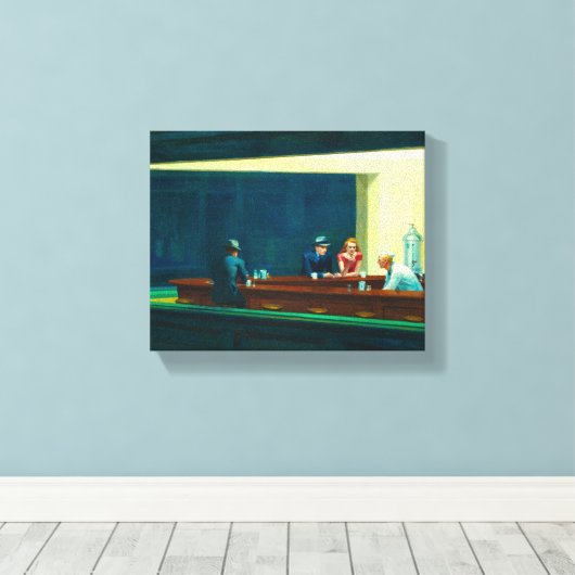 Nighthawks, 1942, ingediend door Edward Hopper Canvas Afdruk (Insitu (Houten vloer))