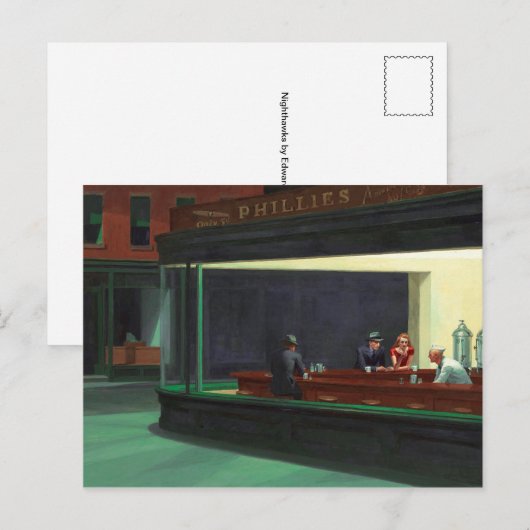 Nighthawks ~ Edward Hopper 1942 Briefkaart (Voorkant / Achterkant)